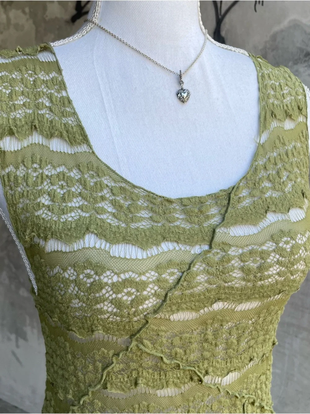 Green Lace Sheer Fairy Tank Top